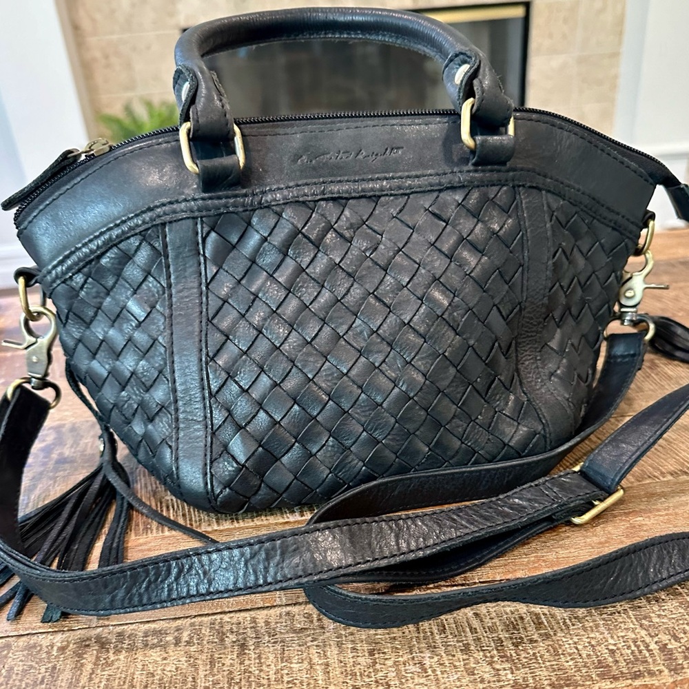 One Fated Knight Archbishop Black Woven Leather Crossbody Bag